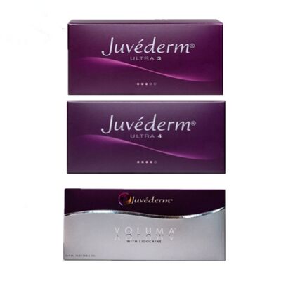 ผลิตภัณฑ์เติมเต็มผิว Juvederm ด้วยกรดไฮยาลูรอนิกแบบเชื่อมขวาง ในกระบอกฉีดยา 2x1ml สำหรับผลลัพธ์ยาวนาน 9-12 เดือน