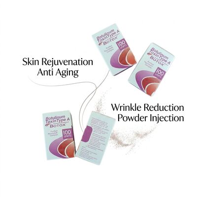Powder Anti Wrinkle agent with 100iu content stored in dry place away from direct sunlight applicable in anti aging cosmetic products